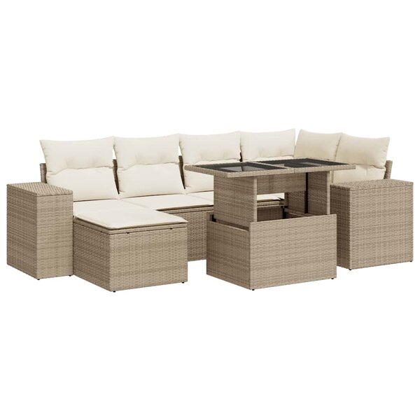 vidaXL Salon de jardin avec coussins 7 Pièces beige résine tressée