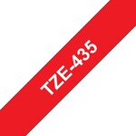 Pack de 5 Rubans adhésifs compatible avec Brother TZe435- Texte blanc sur fond rouge - Largeur 12 mm x 8 mètres