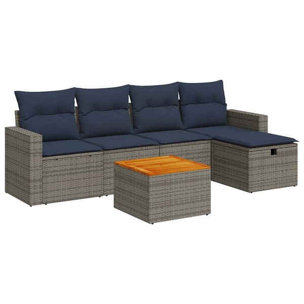vidaXL Salon de jardin 6 Pièces avec coussins gris résine tressée