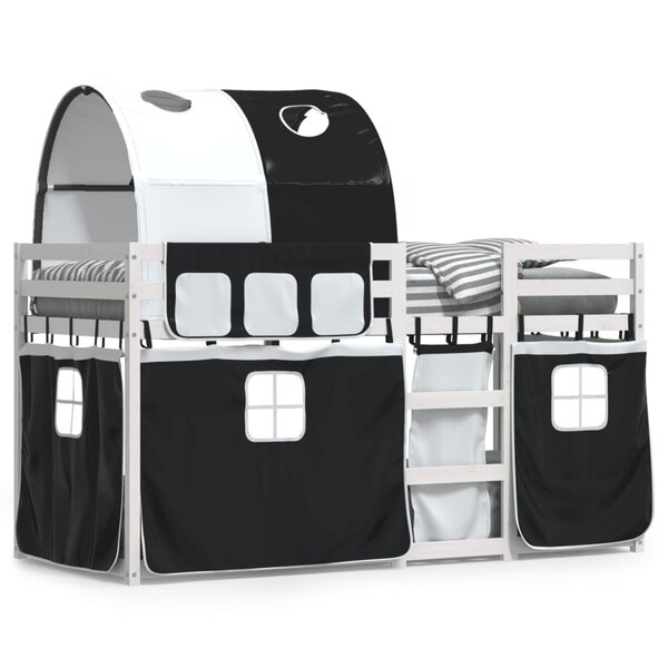 vidaXL Lit superposé avec rideaux blanc/noir 90x190 cm bois pin massif