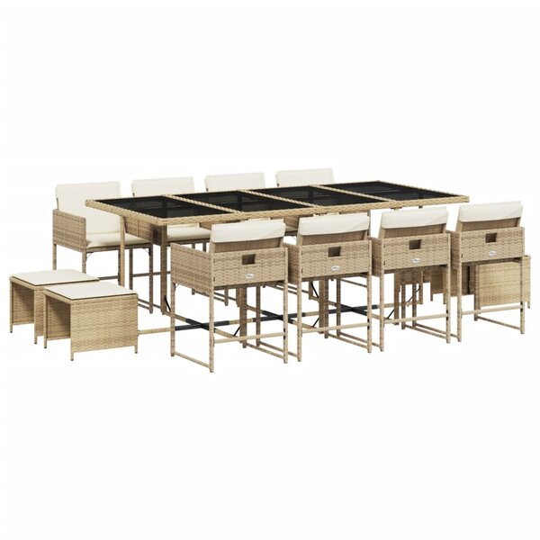 vidaXL Ensemble à manger de jardin et coussins 13 Pièces beige