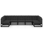 vidaXL Salon de jardin 7 Pièces avec coussins noir bois de pin massif