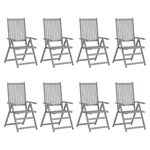 vidaXL Chaises inclinables de jardin et coussins lot de 8 Gris Acacia
