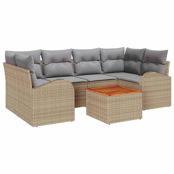 vidaXL Ensemble de canapé de jardin 7 Pièces Beige Poly rotin