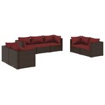 vidaXL Salon de jardin 7 Pièces avec coussins Résine tressée Marron