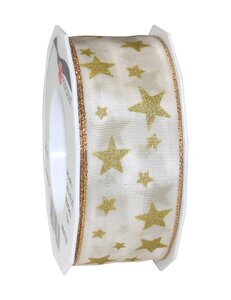 Ruban de soie acetate avec étoiles  arktis 20-m-rouleau 40 mm  créme