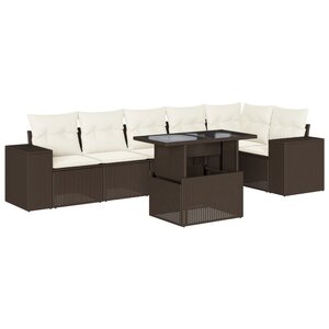 vidaXL Salon de jardin avec coussins 7 Pièces marron résine tressée