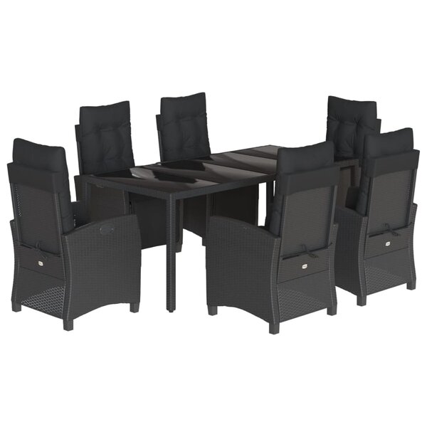vidaXL Ensemble à manger de jardin coussins 7Pièces Noir Résine tressée