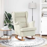 vidaXL Fauteuil à bascule à oreilles en velours crème bois massif