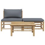 vidaXL Salon de jardin 3 Pièces avec coussins gris foncé Bambou