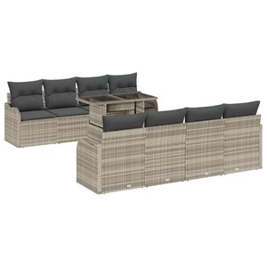 vidaXL Ensemble de canapé de jardin 9 Pièces Gris clair Poly rotin