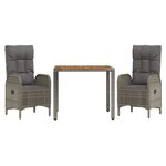 vidaXL Ensemble à manger de jardin 3 Pièces coussins gris résine tressée