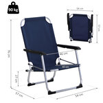 Chaise de camping pliante fauteuil de jardin pliable alu. oxford haute densité bleu marine