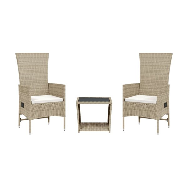 vidaXL Ensemble à manger de jardin et coussins 3 Pièces Beige poly rotin