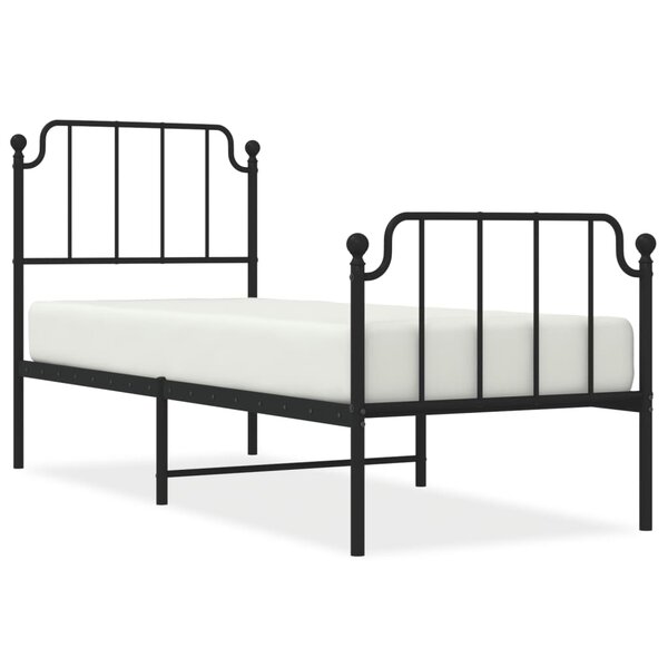 vidaXL Cadre de lit métal sans matelas avec pied de lit noir 75x190 cm