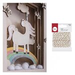 Cadre 3D en bois Licorne 20 x 30 x 6 5 cm + Ficelle dorée & blanche