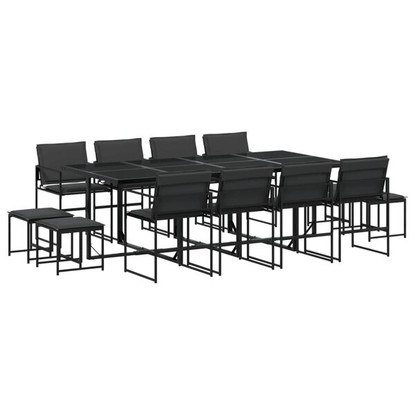 vidaXL Ensemble à manger de jardin avec coussins 13 Pièces noir textilène
