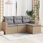 vidaXL Salon de jardin avec coussins 4 Pièces beige résine tressée