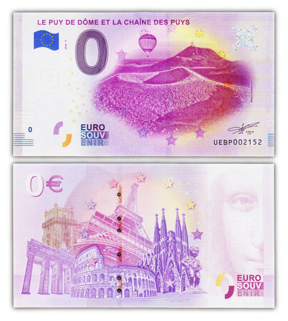 Billet de Collection 0 Euro souvenir 2020 Le Puy de Dôme et la Chaine des Puys - France - Neuf