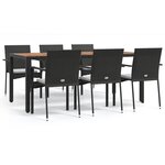 vidaXL Ensemble à manger de jardin coussins 7Pièces Noir Résine tressée