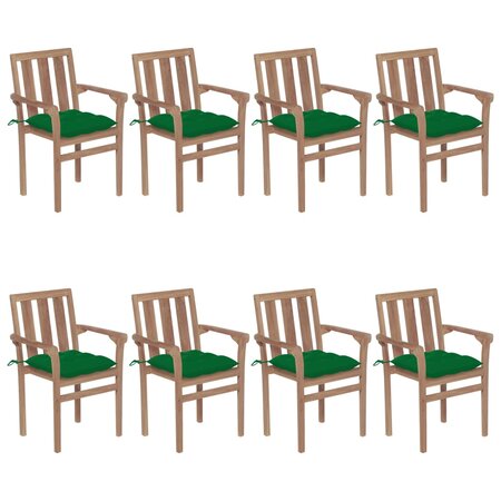 vidaXL Chaises de jardin empilables avec coussins 8 Pièces Teck solide