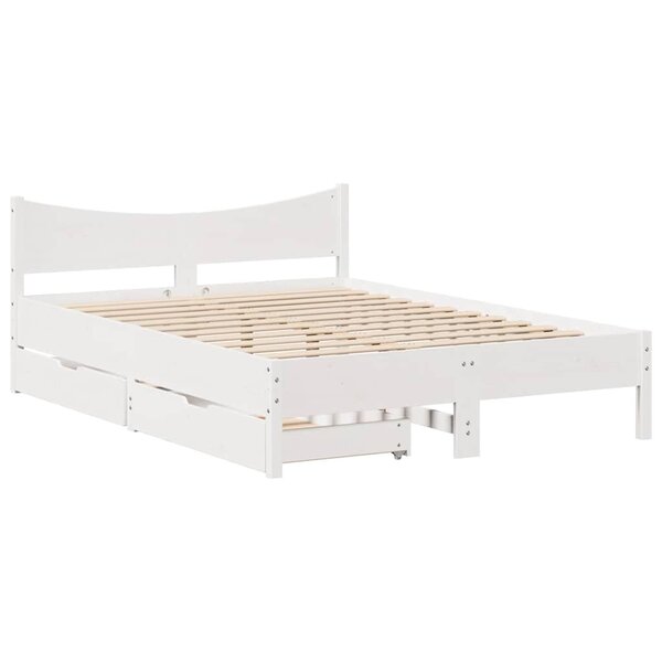 vidaXL Cadre de lit avec tiroirs blanc 140x190 cm bois de pin massif