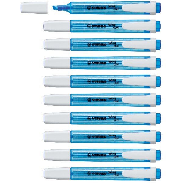 Surligneur de poche SWING COOL Pointe Biseautée 1 - 4 mm bleu x 10 STABILO