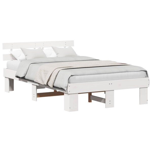 vidaXL Cadre de lit avec tête de lit Blanc 135 x 190 cm Pin massif