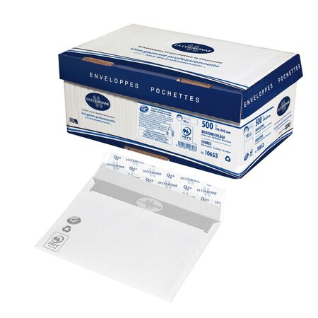 Enveloppe papier vélin, format c6, 162 x 114 mm, 90 g/m² fermeture autocollante avec bande protectrice, blanc (paquet 500 unités)