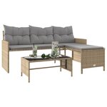 vidaXL Canapé de jardin table et coussins en forme de L mélange beige