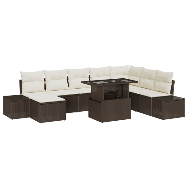 vidaXL Canapé de jardin 9 pièces avec coussins marron en polyrotin
