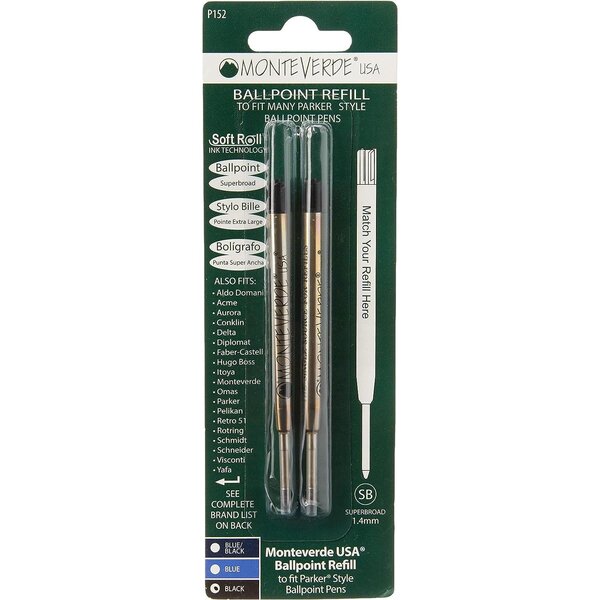 Blister 2 recharges billes noir pointe extra large compatible avec Parker MONTEVERDE