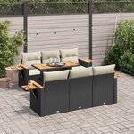 vidaXL Salon de jardin avec coussins 7 Pièces noir résine tressée acacia