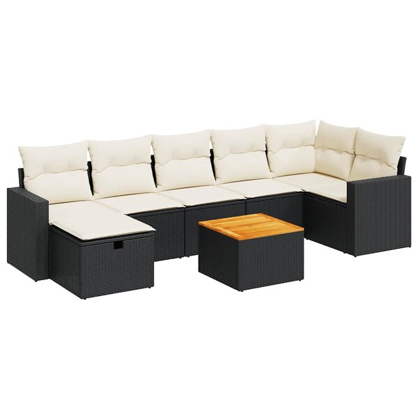 vidaXL Salon de jardin 8 Pièces avec coussins noir résine tressée
