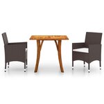 vidaXL Ensemble de salle à manger de jardin 3 Pièces Marron
