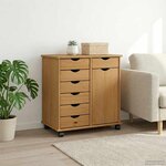 vidaXL Cabinet roulant avec roue Marron miel 63 5 x 39 x 65 5 cm