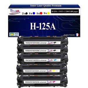 T3AZUR - 5x Cartouches compatibles avec 125A pour HP Color LaserJet CP1514N CP1515 CP1515N CP1516N CP1517N CP1517NI CP1518NI CP1519 CP1519NI (CB540A)