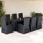 vidaXL Ensemble à manger de jardin 9Pièces coussins noir résine tressée