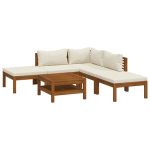 vidaXL Salon de jardin 6 Pièces avec coussin crème Bois d'acacia solide