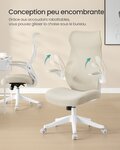 Chaise de bureau fauteuil dossier ergonomique réglable en hauteur accoudoirs rabattables pivotantant avec appui-tête capacité de 150 kg beige 12_0004859
