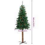 vidaXL Sapin de Noël mince avec bois véritable et cônes vert 180cm PVC