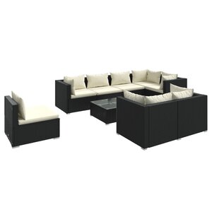 vidaXL Salon de jardin 9 Pièces avec coussins Résine tressée Noir