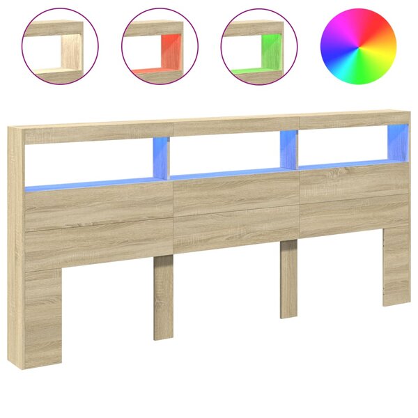 vidaXL Armoire tête de lit avec LED chêne sonoma 220x17x102 cm