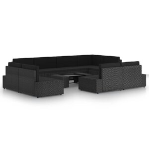 vidaXL Salon de jardin 10 Pièces avec coussins Noir Résine tressée