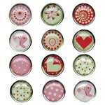 Magnet époxy mini Ø12mm Coeur et motifs 12 pièces