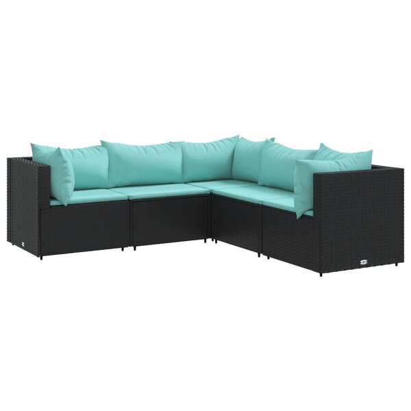 vidaXL Salon de jardin 5 Pièces avec coussins Noir Résine tressée