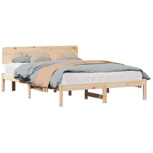 vidaXL Cadre de lit avec tête de lit Naturel 200 x 200 cm Pin massif