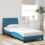 vidaXL Cadre de lit avec LED sans matelas Hanko bleu 90x200 cm velours