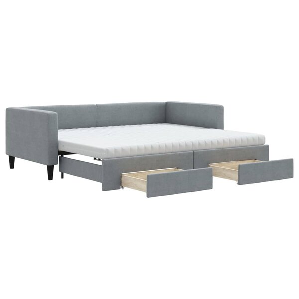 vidaXL Lit de jour avec gigogne et tiroirs gris clair 90x190 cm tissu