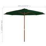 vidaXL Parasol d'extérieur avec mât en bois 350 cm Vert